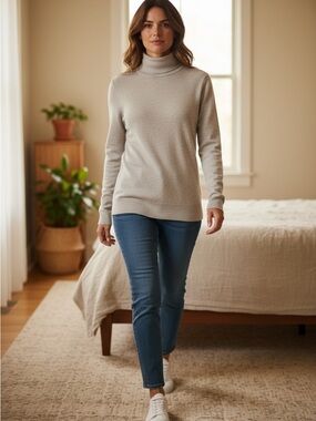 Ann Taylor Women's Cream Turtleneck Sweater - Classic Long Sleeve